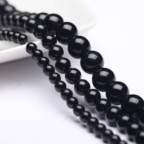 High quality Bright black natural Stone 4mm 6mm 8mm 10mm Beads Pick Size Loose Bead For Handmade DIY charm bracelets Jewelry