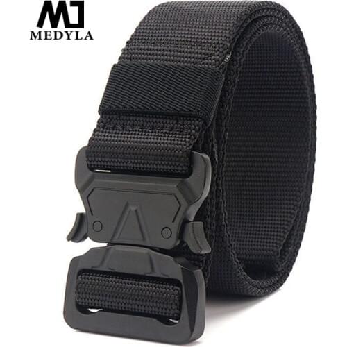 MEDYLA Fashion Black Combat Equipment Mens Military Nylon Belt Hard Alloy Buckle Soft Nylon Army Tactical Belt outdoor sports