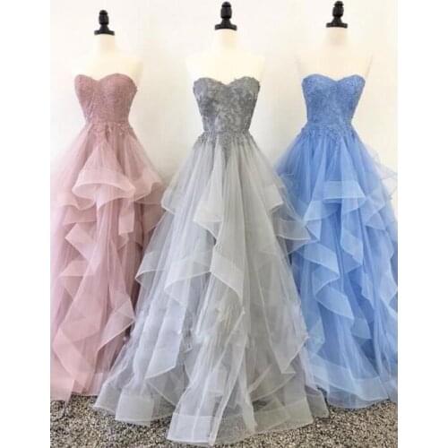 Long Sweetheart Homecoming Dress 2021 A Line Sleeveless Floor Length Tulle Lace Prom Party Gown Romantic with Appliques Ruched