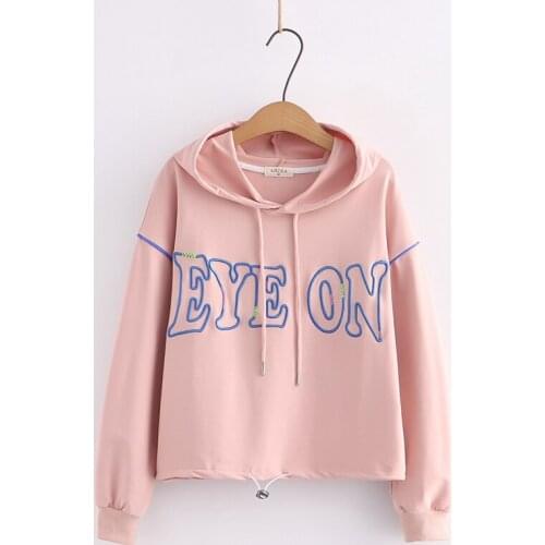 Letter Embroidery Cotton Hoodies Pullover Hooded Sweatshirt Women 2021 Winter Sweet Style Korean Ladies Harajuku Graphic Tops