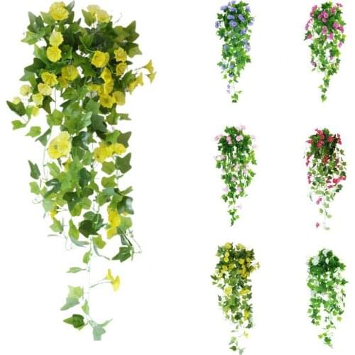 Simulation Fake Plant Flower Realistic Vivid Waterproof Hanging Artificial Silk Morning Glory Imitation Flower Rattan for Home