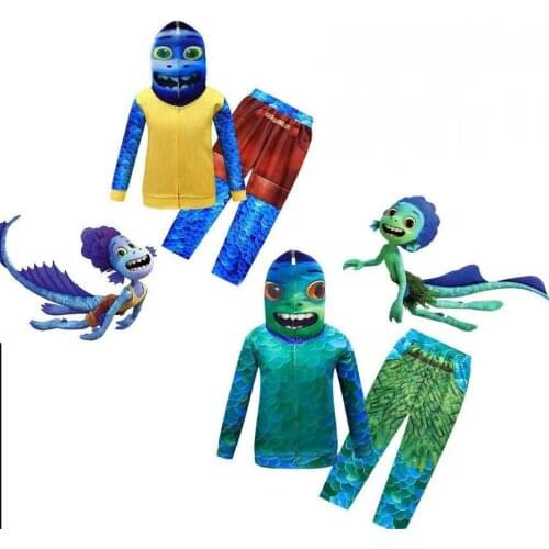 Kids Clothing Set Halloween Alberto Sea Monster Cosplay Fish Monster Suit Children Boys Luca Zipper Jacket Sweatshirt+Pants Sets