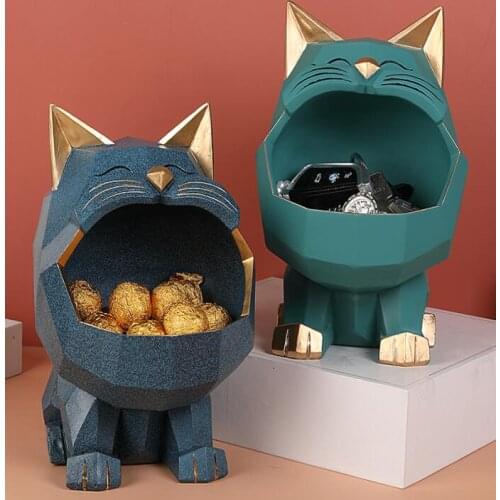 Cool Cat Figurine Big mouth Cats Storage Box Home Decoration Ornamental Resin Art Sculpture Figurines Room Decor Gift Decorative