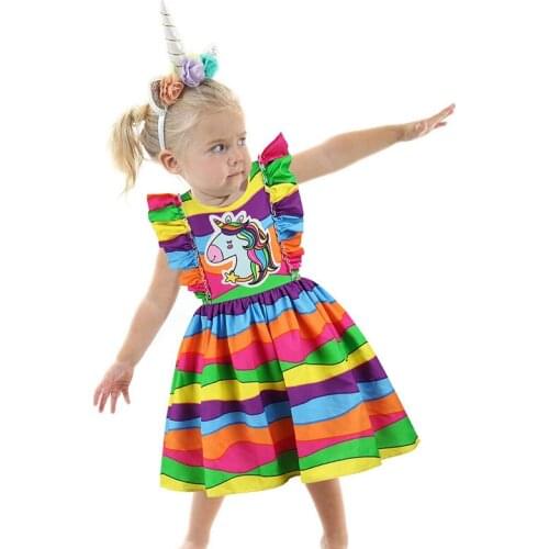 Summer Girls Unicorn Flower Dress Toddler Kids Princess Party Dresses Children Clothing Baby Christmas Animal Print Clothes