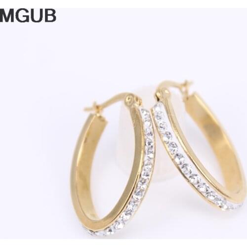 Crystal Stainless Steel Fashion oval Hoop Earrings For Women Statement Gold Color oval Earring Party Gift 2020 New Design SL35
