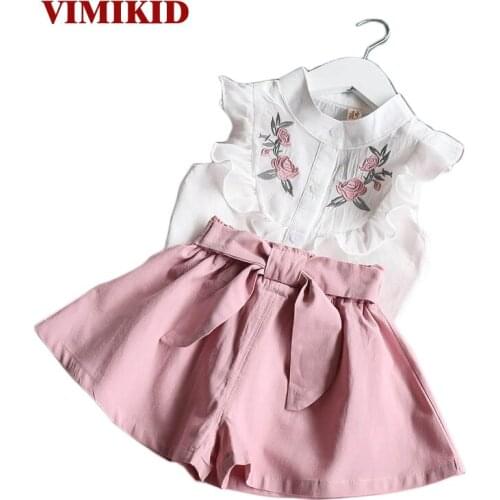 VIMIKID Girls Fashion Clothing Sets Brand Girls Clothes Kids Clothing Sets Sleeveless Whirte T-Shirt + Short 2Pcs Suits k1