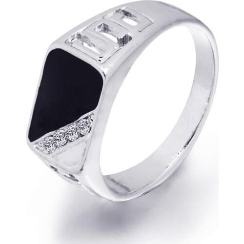 Fashion Male Jewelry Classic Gold Color Rhinestone Wedding Ring Black Enamel Rings For Men Christmas Party Gift