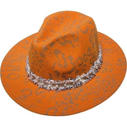 Men bowler hats women Simple woolen hat Leopard jazz hats British style hat Fashion hat autumn winter big along Multicolor hat