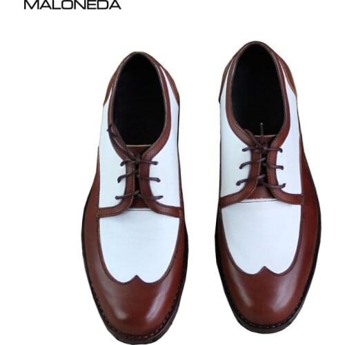 MALONEDA Bespoke New Handmade Mixed Color White and Brown Genuine Leather Lace Up Derby Shoes With Goodyear Welted For Men