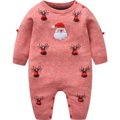 0-18M Newborn Baby Girl Boy Winter Christmas Reindeer Knitted Romper Jumpsuit Overall Sweater Warm Fall Autumn Wool Xmas Clothes