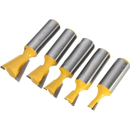 5pc 1/2" Shank 14 Degree Dovetail Joint Router Bits SetWoodworking Engraving Milling Cutter 1/4" 1/8" 5/8" 3/4" MC03035