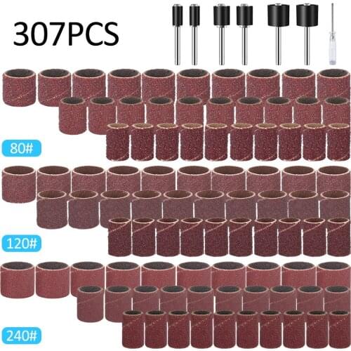 307pcs Sanding Drum Set sand drum peeling cloth ring Grit with Sanding Mandrel for Rotary Tools Abrasive Tools Sanding Bands