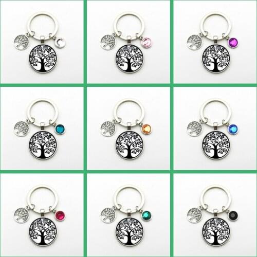 New Creative Life Tree Metal Pendant Art Photo Glass Chain Cute Nine-color Crystal Stone Charm Charter Key Ring Gift Souvenir