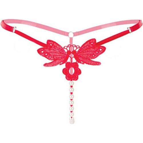 New Style Women Crotchless Butterfly With Pearl Sexy Panties Tangas Womens Thongs And G Strings Erotic Lingerie Femme Underwear