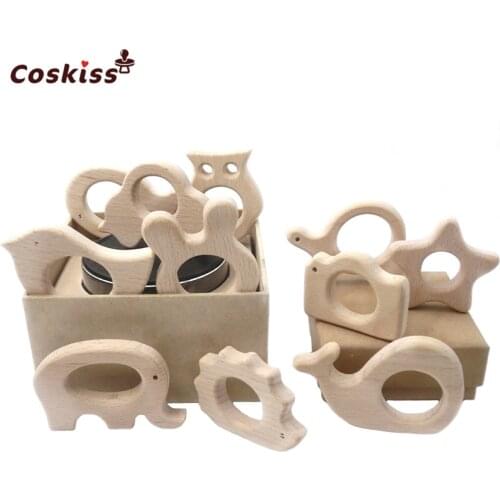 Organic Beech Wooden Animal Natural Handmade Wooden Teether DIY Wooden Personalized Pendent Eco-Friendly Safe Baby Teether Toys