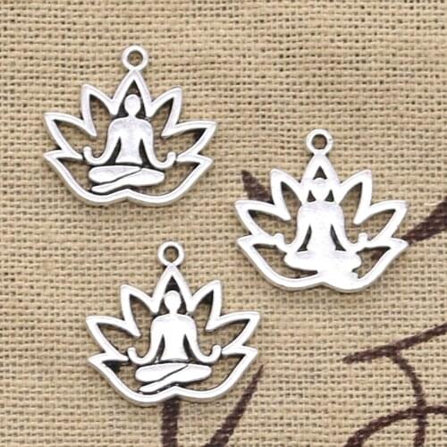 30pcs Charms yoga om lotus pose padmasana 16x18mm Antique Silver Color Pendants DIY Making Findings Handmade Tibetan Jewelry
