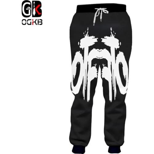 OGKB Spring Fall Winter Casual Sweat Pants Women/mens 3D Print OTF Black Sweatpants Unisex Hiphop Streetwear Full Length Pants
