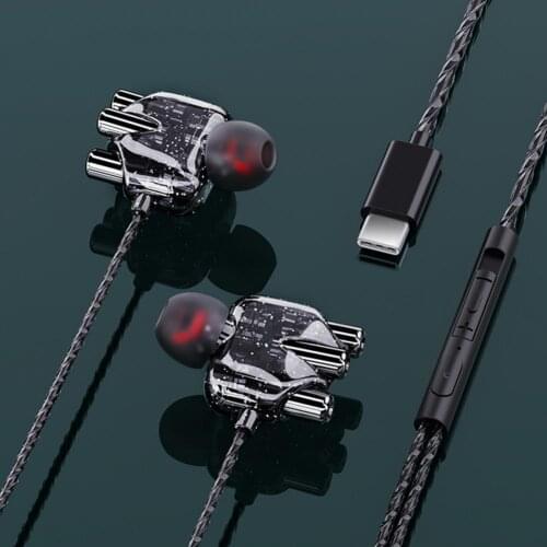 A6 Type-C Interface Wired Earphones with Mic Dual Dynamic Wired In-Ear Headset Gamer Headphones Wired Gaming Headset Earphones