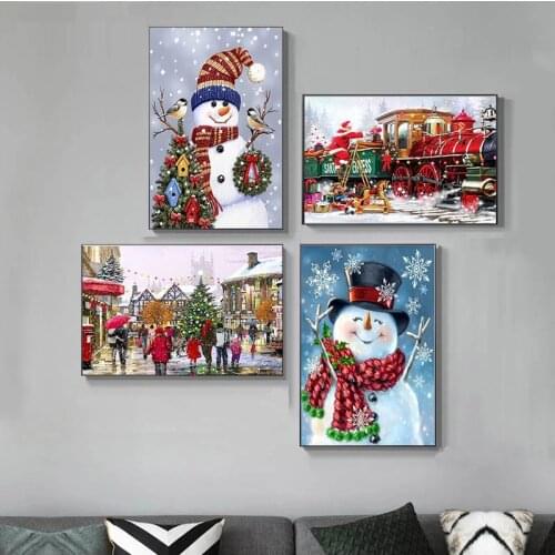 Christmas Canvas Painting Christmas Tree Wreath Snow Backgrounds For Photography Nordic Wall Art Poster Pictures for Home Decor