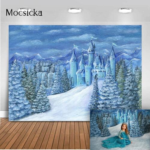 Christmas Winter Forest Photography Backdrop Snow Castle Princess Background for Photo Studio Newborn Baby Portrait Backgrounds