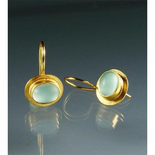 European And American Fashion Luminous Sea Green Gem Womens Dangle Earrings Retro Fine Arizona Turquoise Glossy Female Earrings