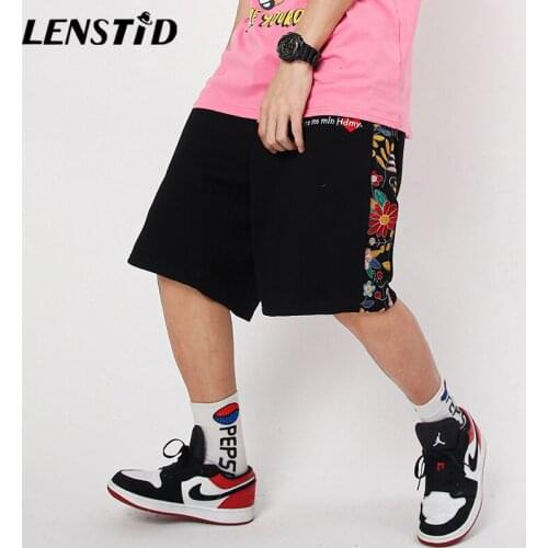 LENSTID Summer Men Jogger Shorts Hip Hop Embroidery Flower Letter Baggy Shorts Harajuku Streetwear Casual Sweatpant Short Pants