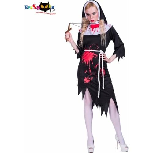 Eraspooky Scary Bloody Nun Costume For Women Horror Halloween Fancy Dress For Adult
