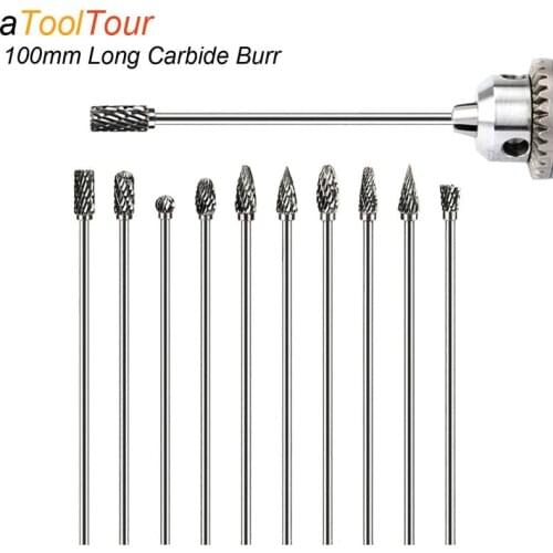 Extra Long 100mm Rotary Rasp File Carving Grinder Abrasive Tools Carbide Burr Alloy Bits Milling Cutter Drill For Metal Wook