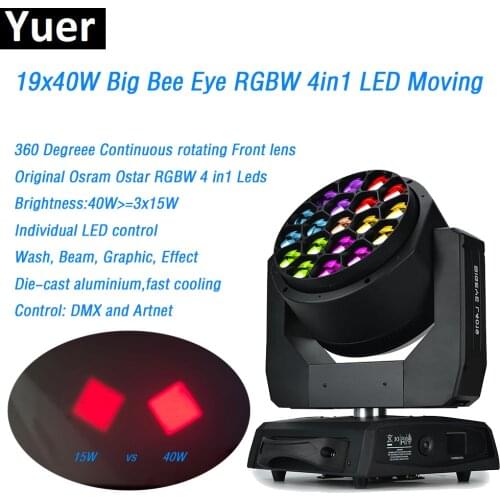 Big Bee Eye RGBW 4in1 Lamp Ostar Leds 19x40W DMX& Artnet control Wash Beam Graphic Effect LCD display for DJ Disco stage lights