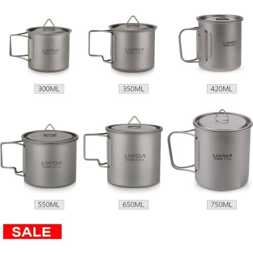 Lixada Titanium Cup Campimg Cookware Water Mug Camping Tableware Outdoor Picnic Set Travel Outdoor Cookware Dinner Flatware Set