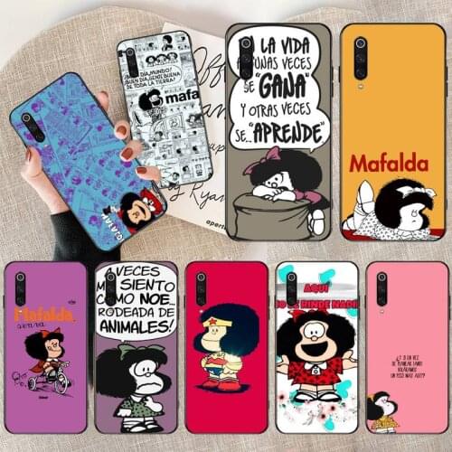 YJZFDYRM Argentina Quino Mafalda Girl Silicone Black Phone Case for Xiaomi Mi10 10Pro 10 lite Mi9 9SE 8SE Pocophone F1 Mi8 Lite