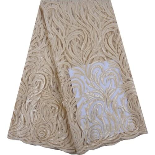 Yellow African Dry Lace Fabrics 2019 High Quality Lace Nigerian Tulle Lace Fabric With Sequins Milk Silk French Lace Fabric 1736