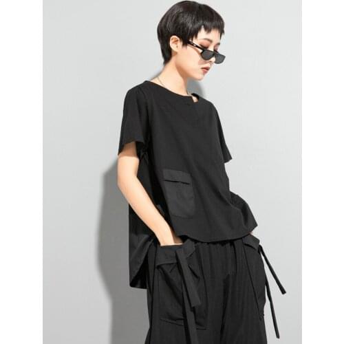 Ladies summer new classic dark pop personality splicing irregular fashion casual large short-sleeve T-shirt