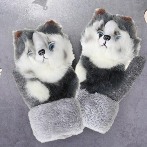 Women Men Winter Knitted Gloves Cute 3D Fluffy Cartoon Animal Thermal Mittens X7JB