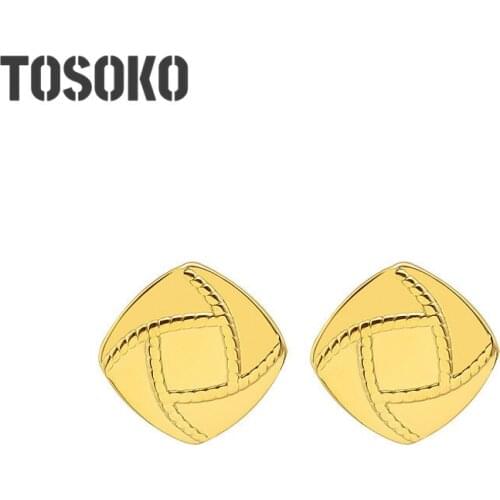 TOSOKO Stainless Steel Jewelry Ins Retro Geometric Square Earrings Womens Llittle Whirlwind Earrings Winter BSF379