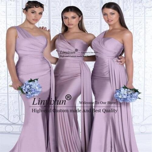 Sexy vestidos de dama de honor Sweetheart One Shoulder Spandex Satin Mermaid Bridesmaid Dresses Zipper Wedding Party Gowns