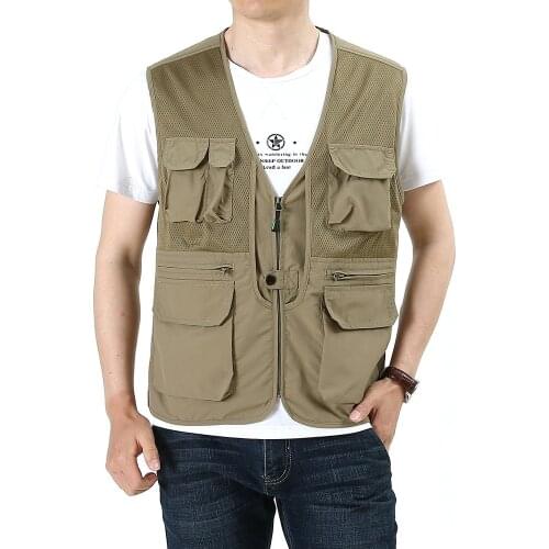Mens Classic Fishing Vest Tactical Coat Summer Photographer Waistcoat Tooling Multi Pocket Hike Outdoor Work Sleeveless Jacket