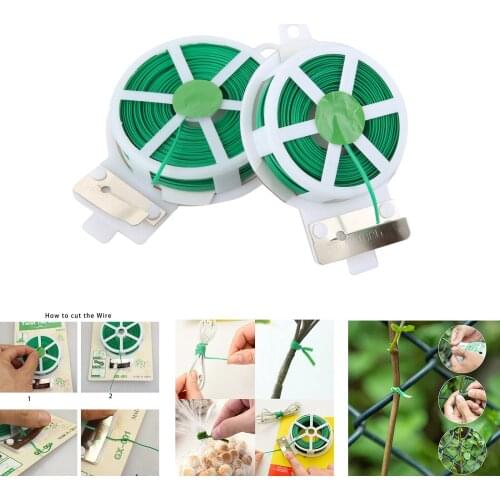 1pc 30M/50M Plant Twist Tie with Cutter Sturdy Green Coated Wire for Gardening Home Office Reusable Wire Cable with Slicer