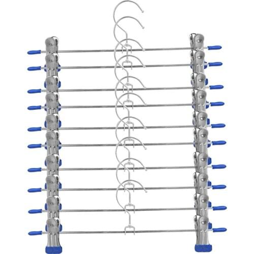 10 Pcs Stainless Steel Trouser Hanger Rack Coat Pants Skirt Hangers Clothes Stand Holder With 2 Adjustable Non-Slip Clips 28cm