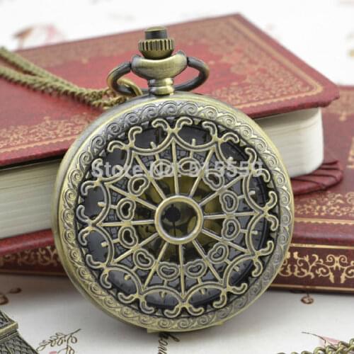 50pcs/lot Hollow Heart Bronze Pocket Watch Top Quality Watch Necklace Gift Watch Factory Price Wholesale
