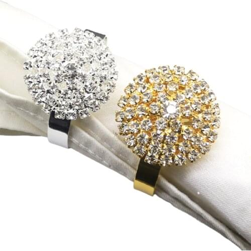 6pcsMetal Napkin Rings For Wedding Table Decoration Birthday Party Napkin Holder Rhinestone-Embellished Napkin Ring Towel Rings