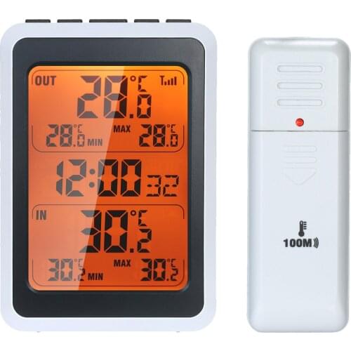 Indoor Outdoor Wireless Thermometer Digital Room Temperature Monitor Up to 328ft Away with Time Alarm Clock Backlight