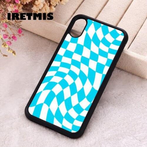 Iretmis 5 5S SE 2020 Phone Cover Case for iPhone 6 6S 7 8 Plus X Xs XR 11 12 Mini Pro Max Rubber Silicone Crazy Checkers Blue