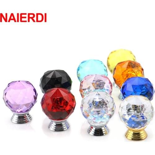 NAIERDI 30mm Colorful Crystal Glass Knobs Cabinet Handles Crystal Ball Cupboard Pulls Drawer Knobs Kitchen Furniture Handle
