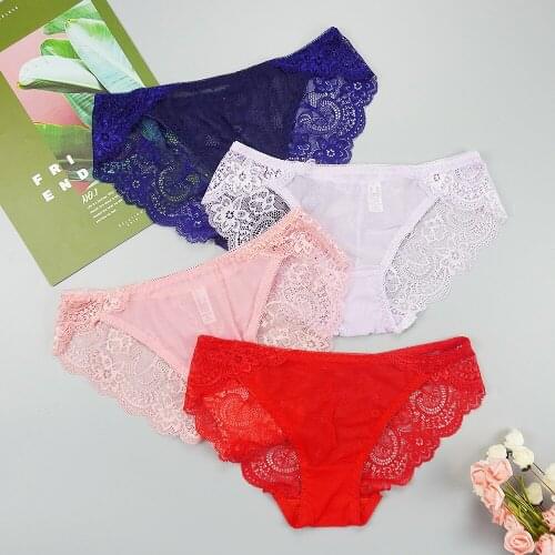 Womens Perspective Panties Intimate Women Sexy Lace Floral Hollow Out Panties Solid Color Ventilation Seamless Briefs Femme