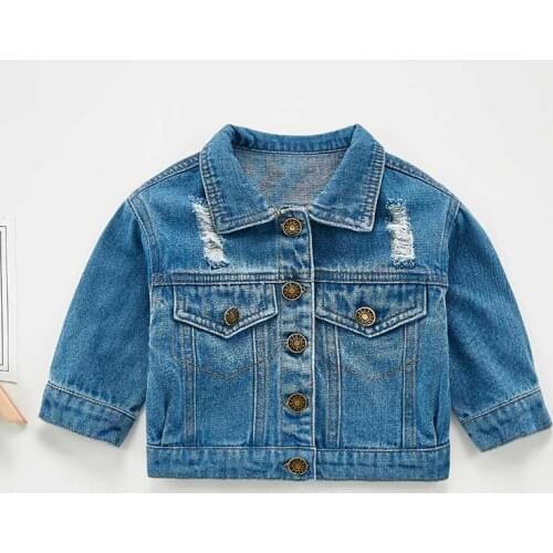 Toddler Kids Girls Boys Denim Jacket Cartoons Casual Button Jacket Fashion Autumn Infant Fake Pocket Coat Clothes For 0-3Y Years
