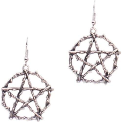 European and American Fashion 925 Silver Pentagram Earrings Accessories Dark Punk Gothic Life Pentagram