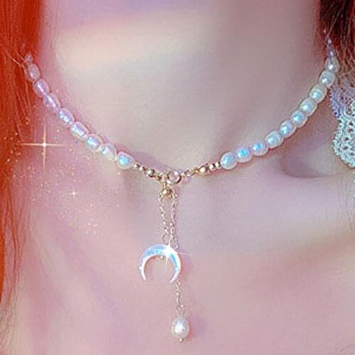 JUWANG France Freshwater Pearl Lady Tassels Necklace Crescent Moon Adjustable Design 2021 New Trendy Bracelets Exquisite Jewelry