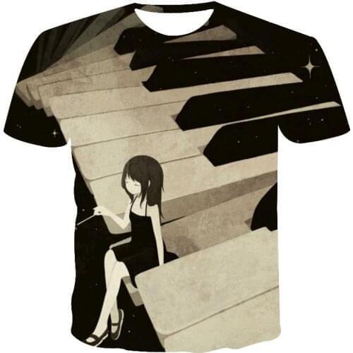 New T-shirt Mens High Quality Mens T-shirt Short Sleeve Piano Pattern 3D Printing Mens T-shirt Fashion Handsome T-shirt