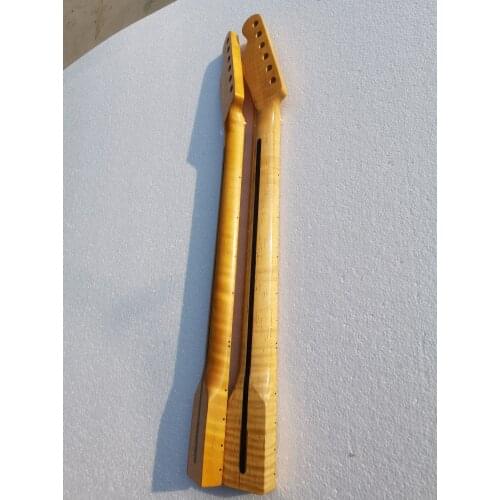One Tiger Flame Maple Guitar Neck 21 Fret 25.5inch Dark Yellow Pearl Dot Inlay DIY